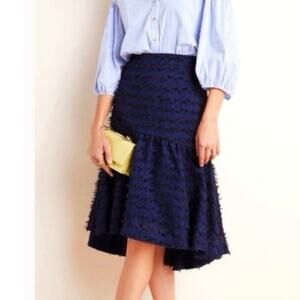 Anthropologie x Maeve Miranda Textured Blue Hi Low Midi Skirt Medium